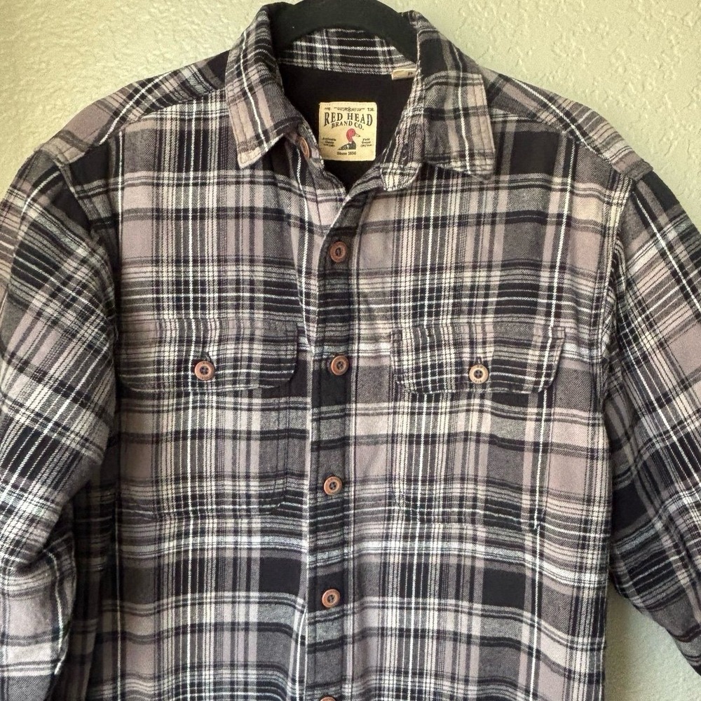 RedHead Sherpa-Lined Plaid Long-Sleeve Shirt for‎ Men flannel shacket chore coat